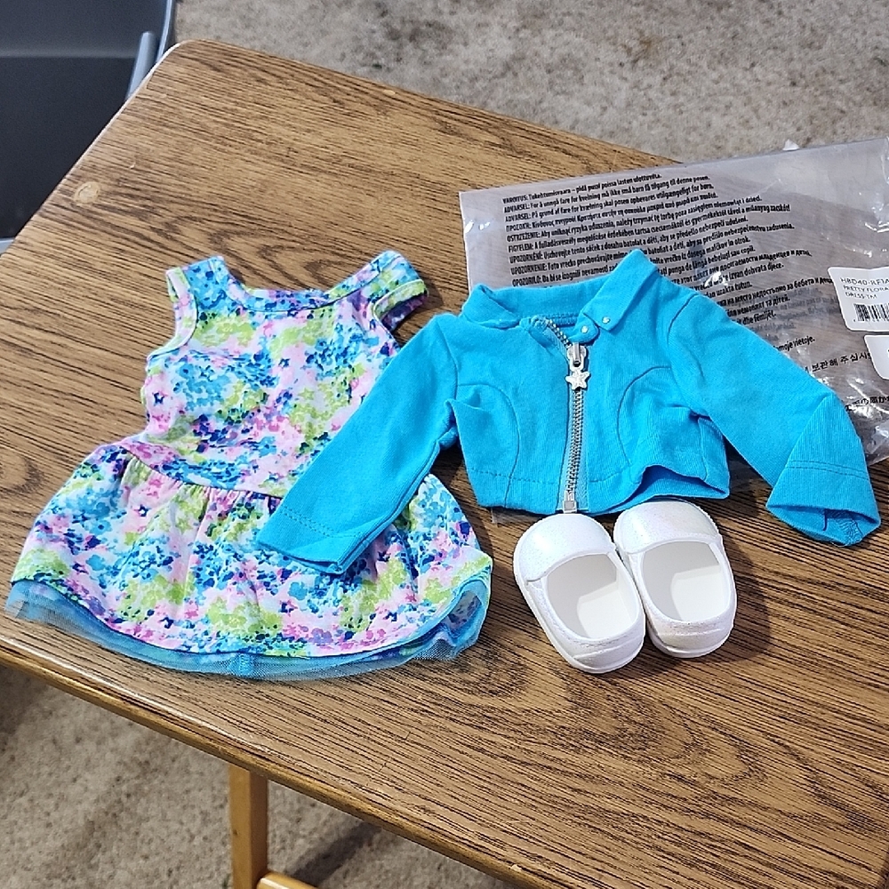 American Girl doll 18" Pretty Floral Dress, Jacket White Sparkly Shoes NEW!